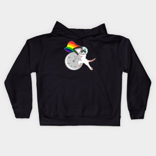 Cat astronaut on the moon pride flag Kids Hoodie